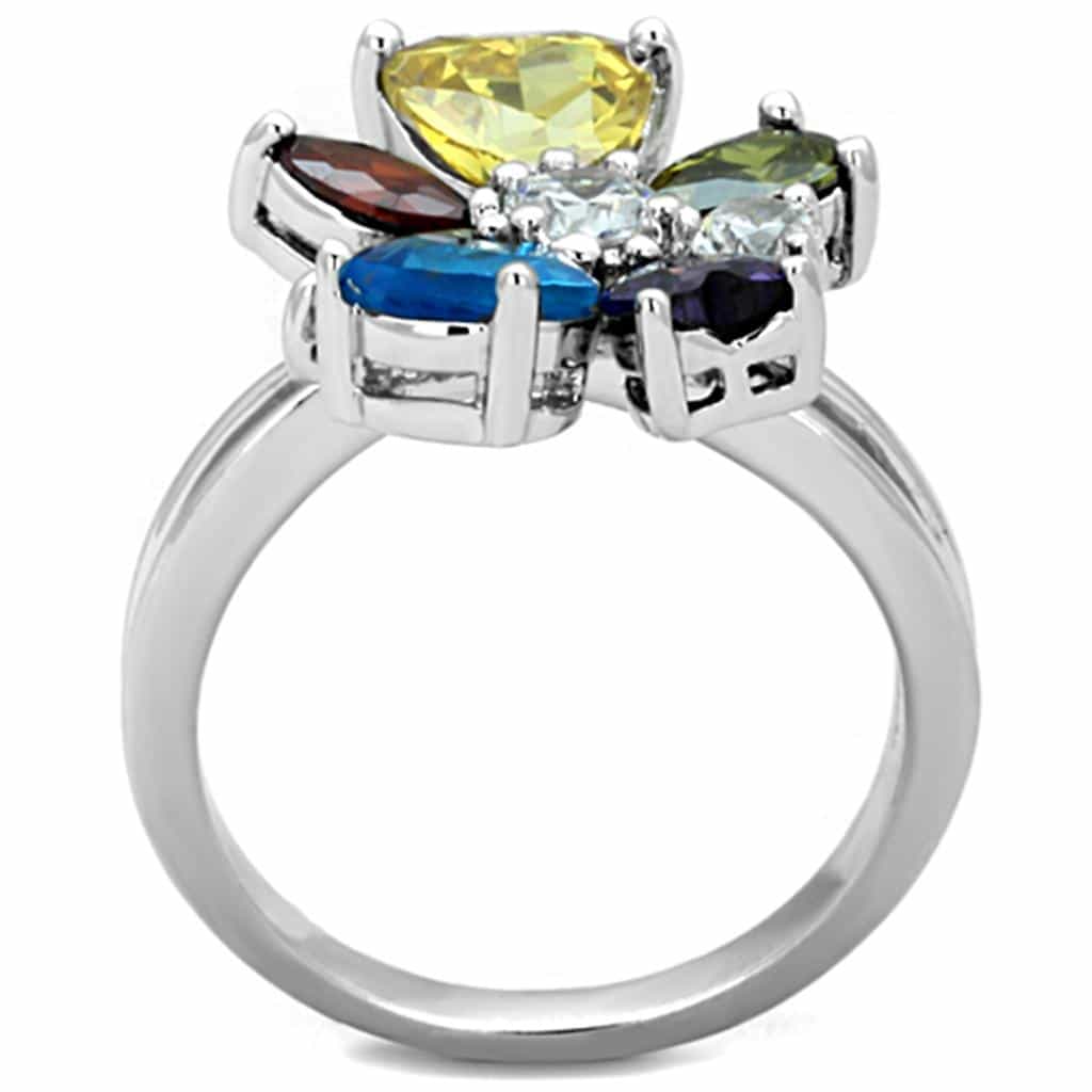 Brass Multicolor CZ Pear Flower Cluster Ring view 5