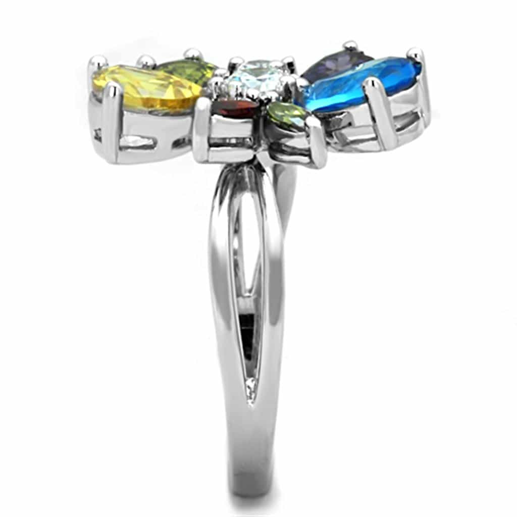 Brass Multicolor CZ Pear Flower Cluster Ring view 7