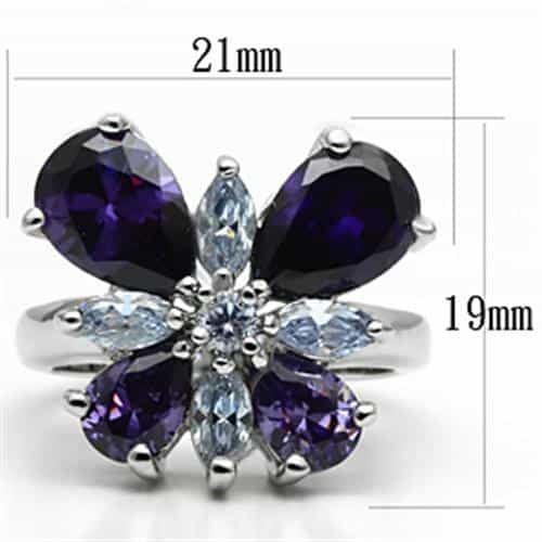 Brass Amethyst Aquamarine CZ Flower Butterfly Ring view 3