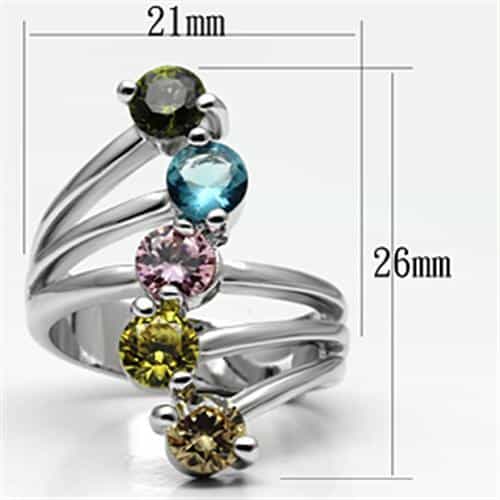 Brass Multicolor CZ Bezel Scattered Open Band Ring view 5