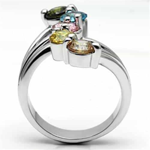 Brass Multicolor CZ Bezel Scattered Open Band Ring view 7