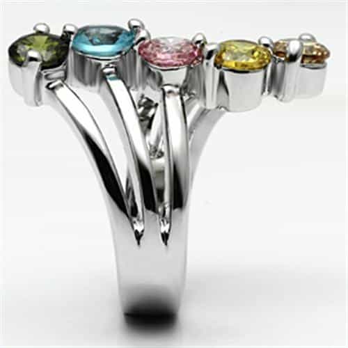 Brass Silver Multi Color Crystal Round Bypass Cocktail Ring view 2