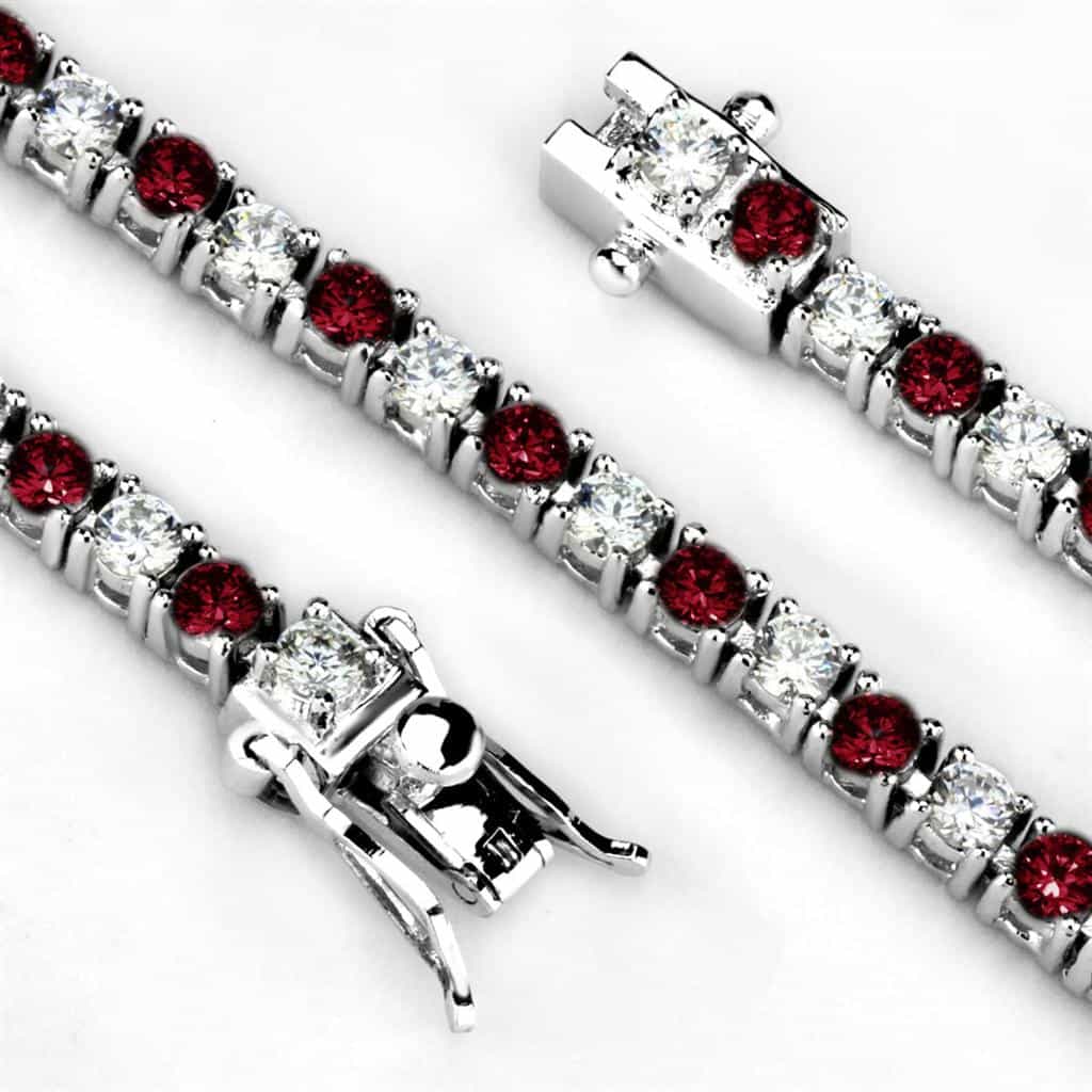 Brass Ruby CZ Round Alternating Tennis Bracelet view 3