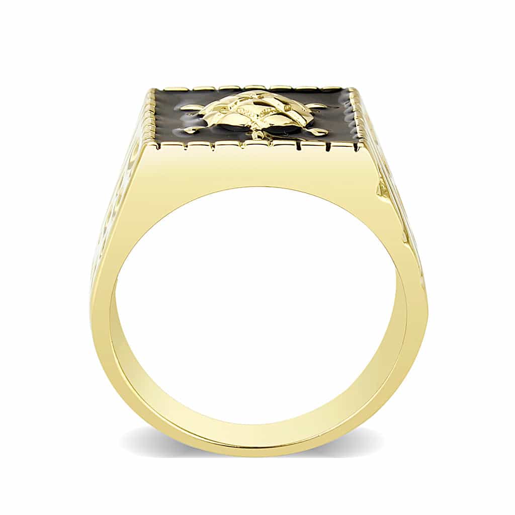 Brass Gold Black Enamel Turtle Signet Ring view 5