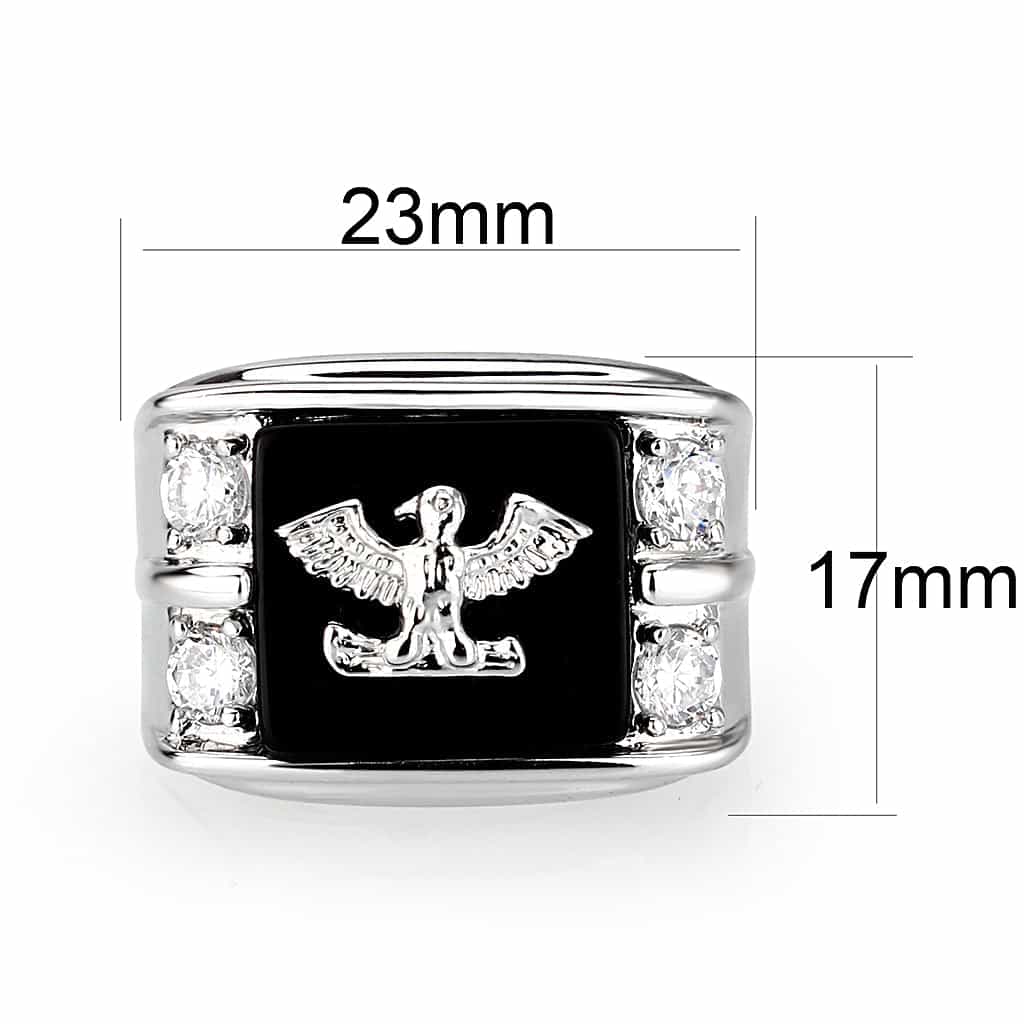 Brass Silver Black Enamel Eagle CZ Signet Ring view 3