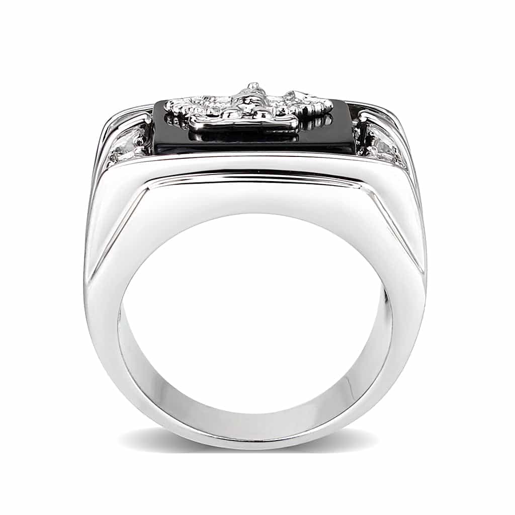 Brass Silver Black Enamel Eagle CZ Signet Ring view 5