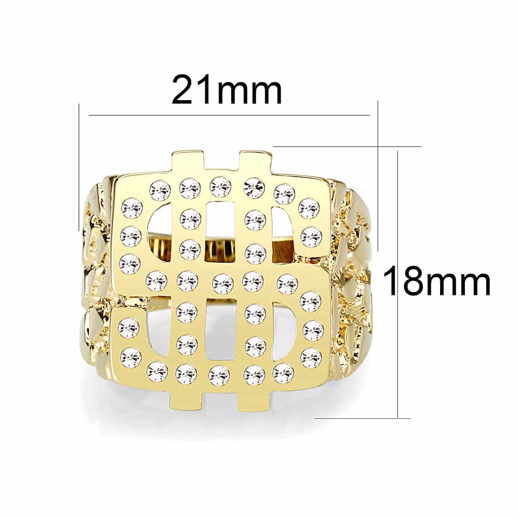 Brass Gold CZ Dollar Sign Signet Ring view 2