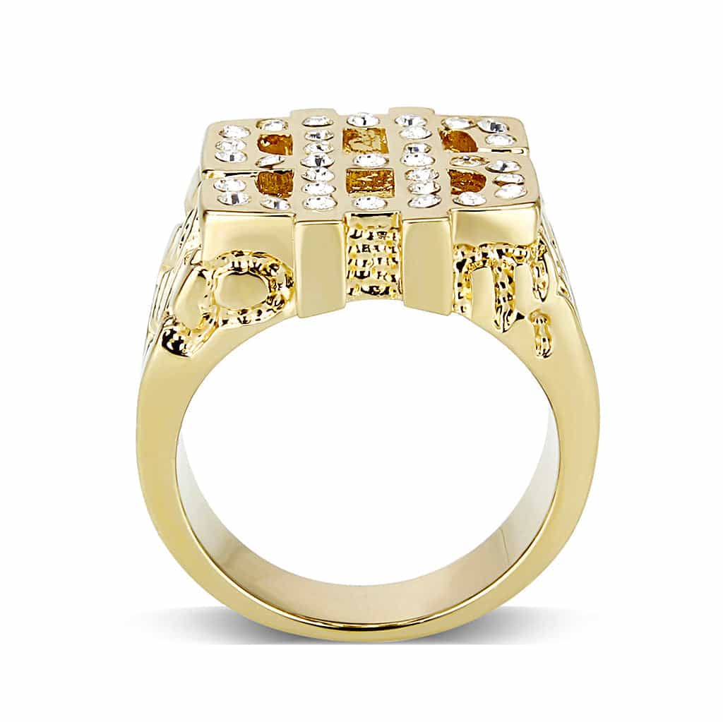 Brass Gold CZ Dollar Sign Signet Ring view 3
