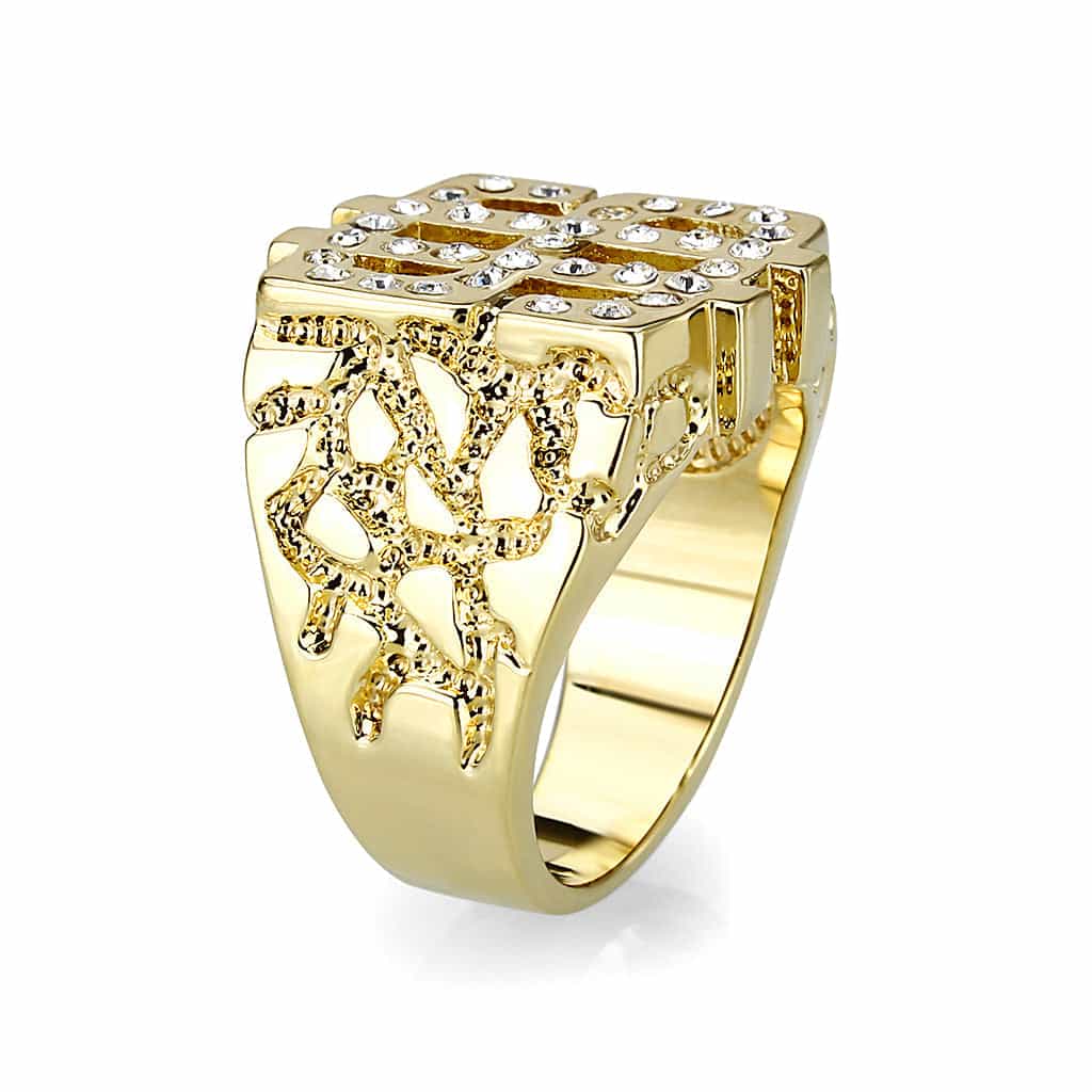 Brass Gold CZ Dollar Sign Signet Ring view 4