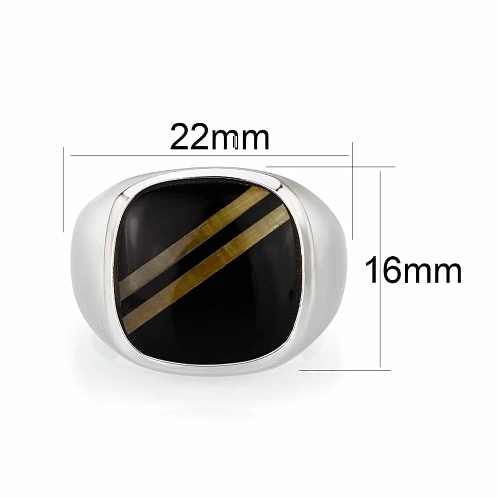 Brass Silver Black Enamel Gold Stripe Signet Ring view 2
