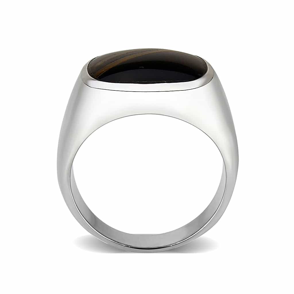 Brass Silver Black Enamel Gold Stripe Signet Ring view 3