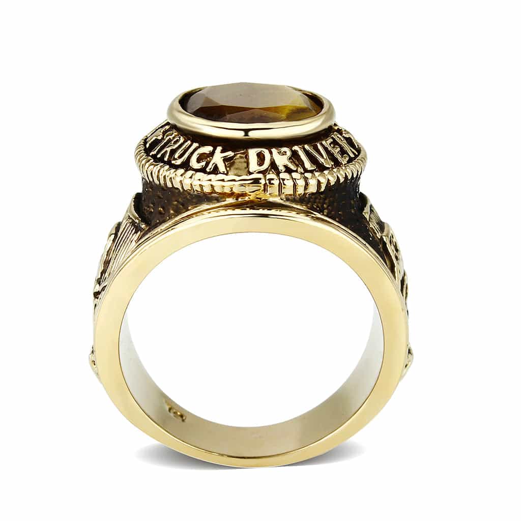 Brass Gold Tiger Eye Class Style Signet Ring view 3