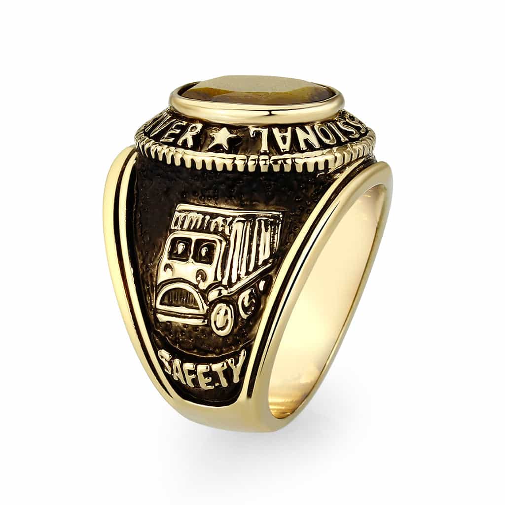 Brass Gold Tiger Eye Class Style Signet Ring view 5