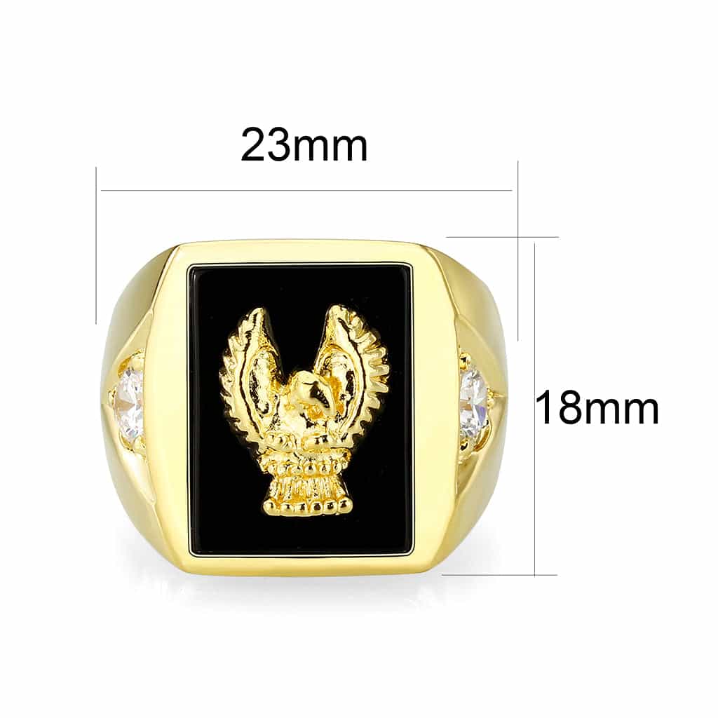 Brass Gold Black Enamel Eagle CZ Signet Ring view 3