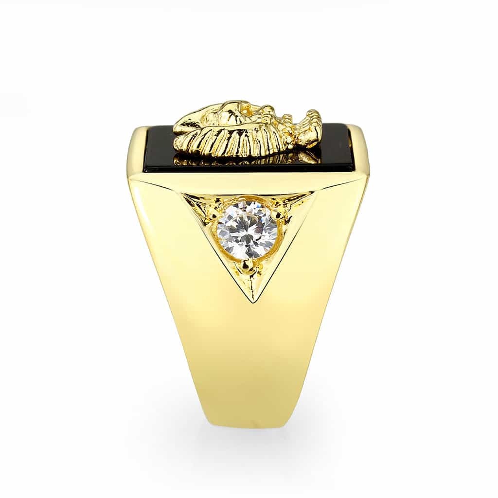 Brass Gold Black Enamel Eagle CZ Signet Ring view 7