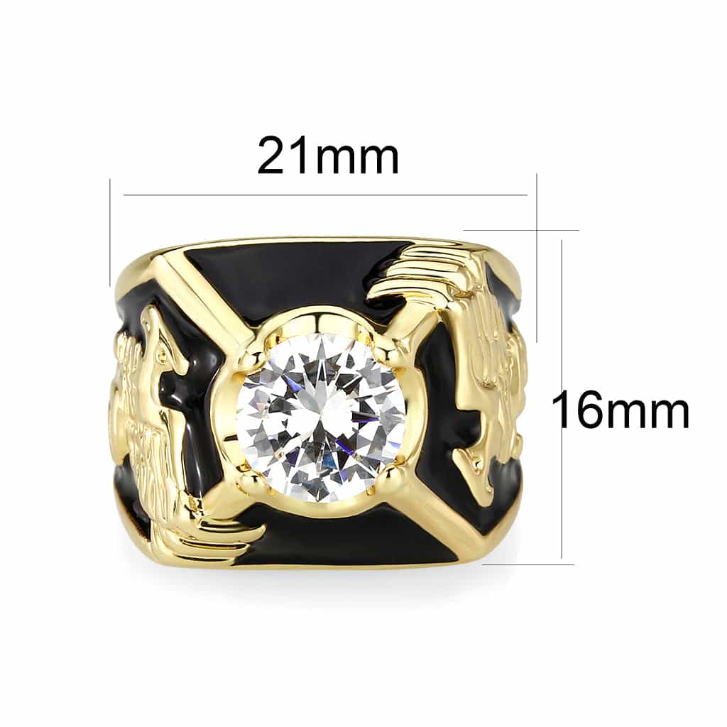 Brass Gold Black Enamel Panther CZ Signet Ring view 3