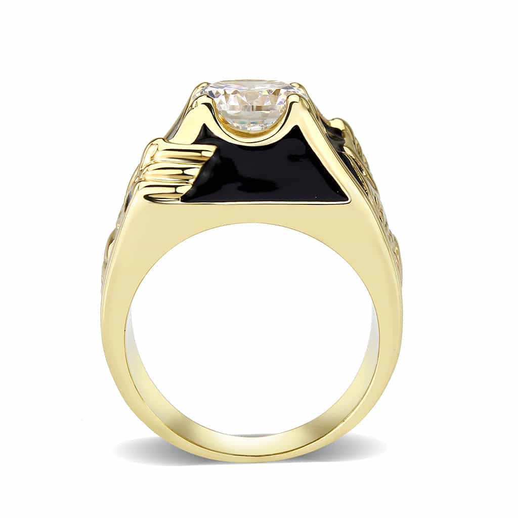 Brass Gold Black Enamel Panther CZ Signet Ring view 5