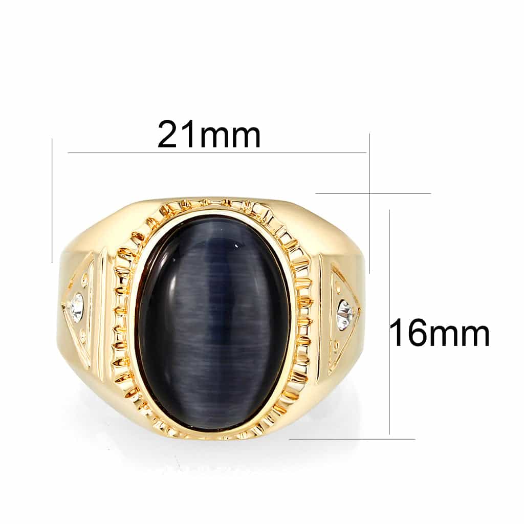 Brass Gold Blue Cat Eye Oval Signet Ring view 2
