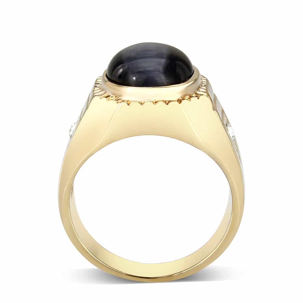 Brass Gold Blue Cat Eye Oval Signet Ring view 3