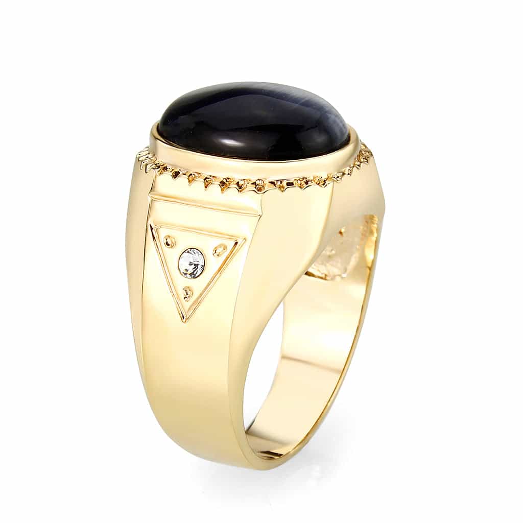 Brass Gold Blue Cat Eye Oval Signet Ring view 4