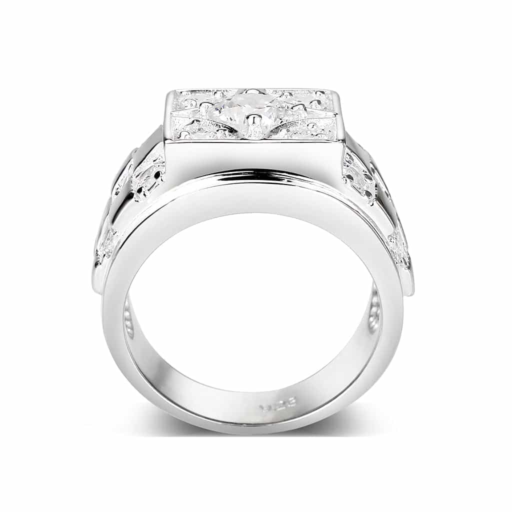 Brass Silver CZ Square Pave Signet Ring view 3