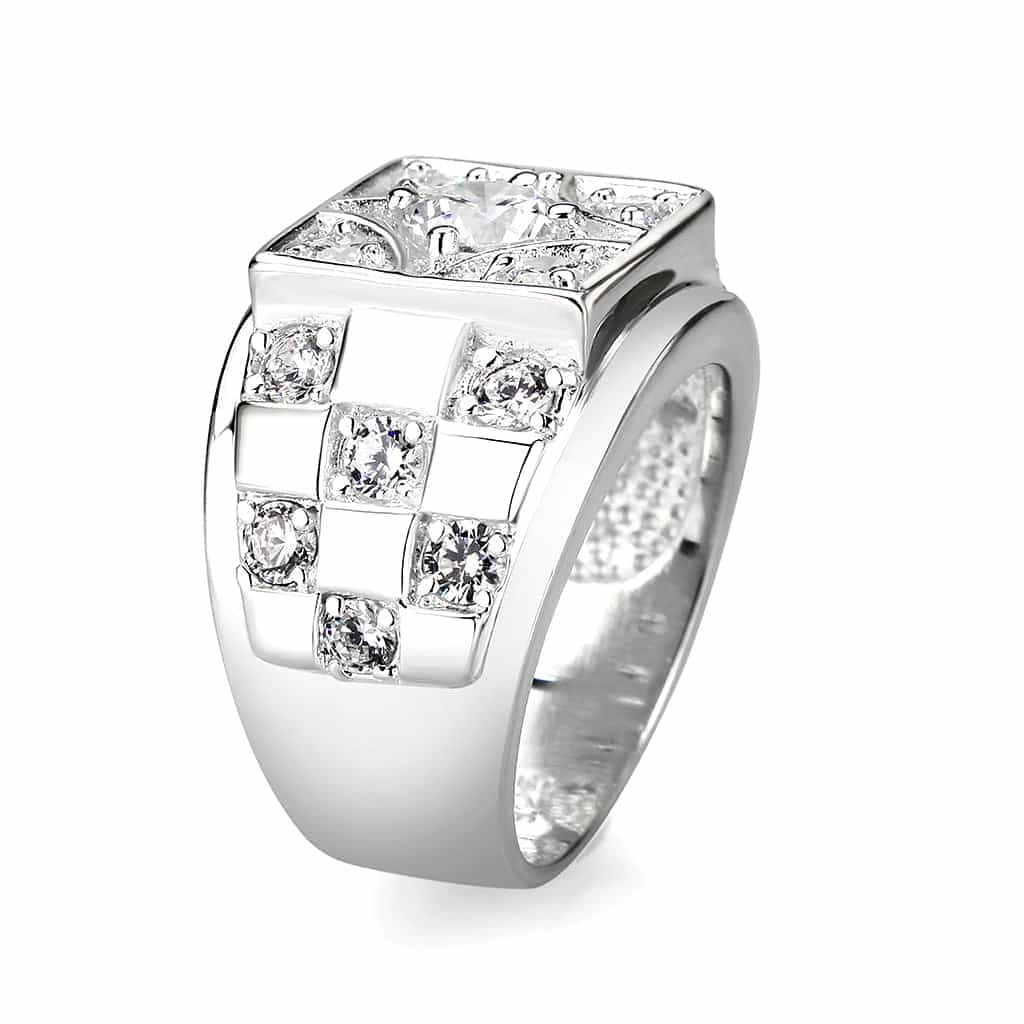 Brass Silver CZ Square Pave Signet Ring view 4