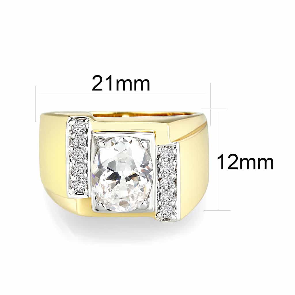 Brass Gold CZ Princess Cut Channel Signet Ring view 2