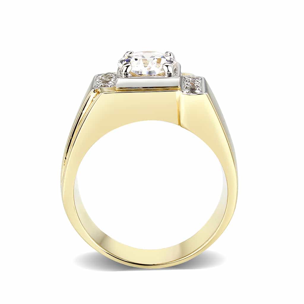 Brass Gold CZ Princess Cut Channel Signet Ring view 3