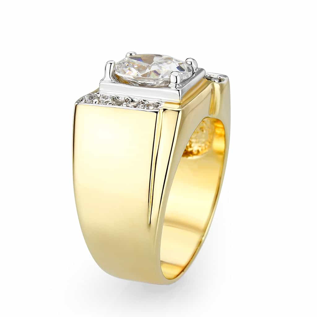 Brass Gold CZ Princess Cut Channel Signet Ring view 4