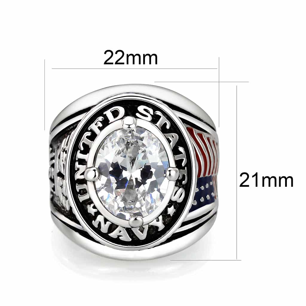 Brass Silver CZ Round Halo Navy Signet Ring view 3