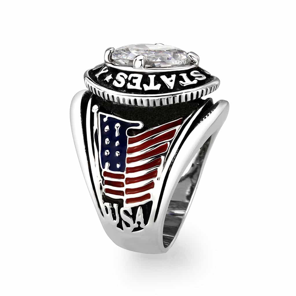 Brass Silver CZ Round Halo Navy Signet Ring view 9