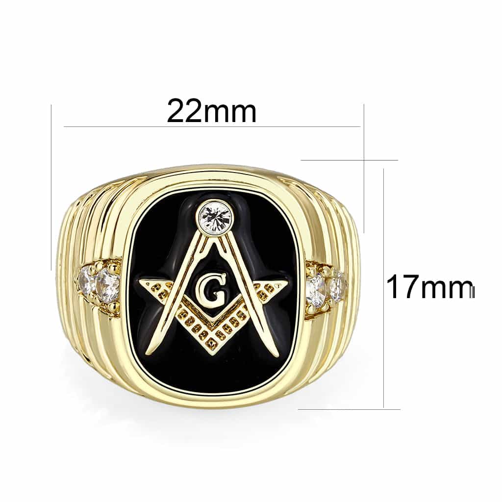 Brass Gold Masonic Compass CZ Signet Ring view 3