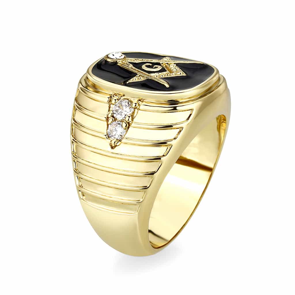Brass Gold Masonic Compass CZ Signet Ring view 7