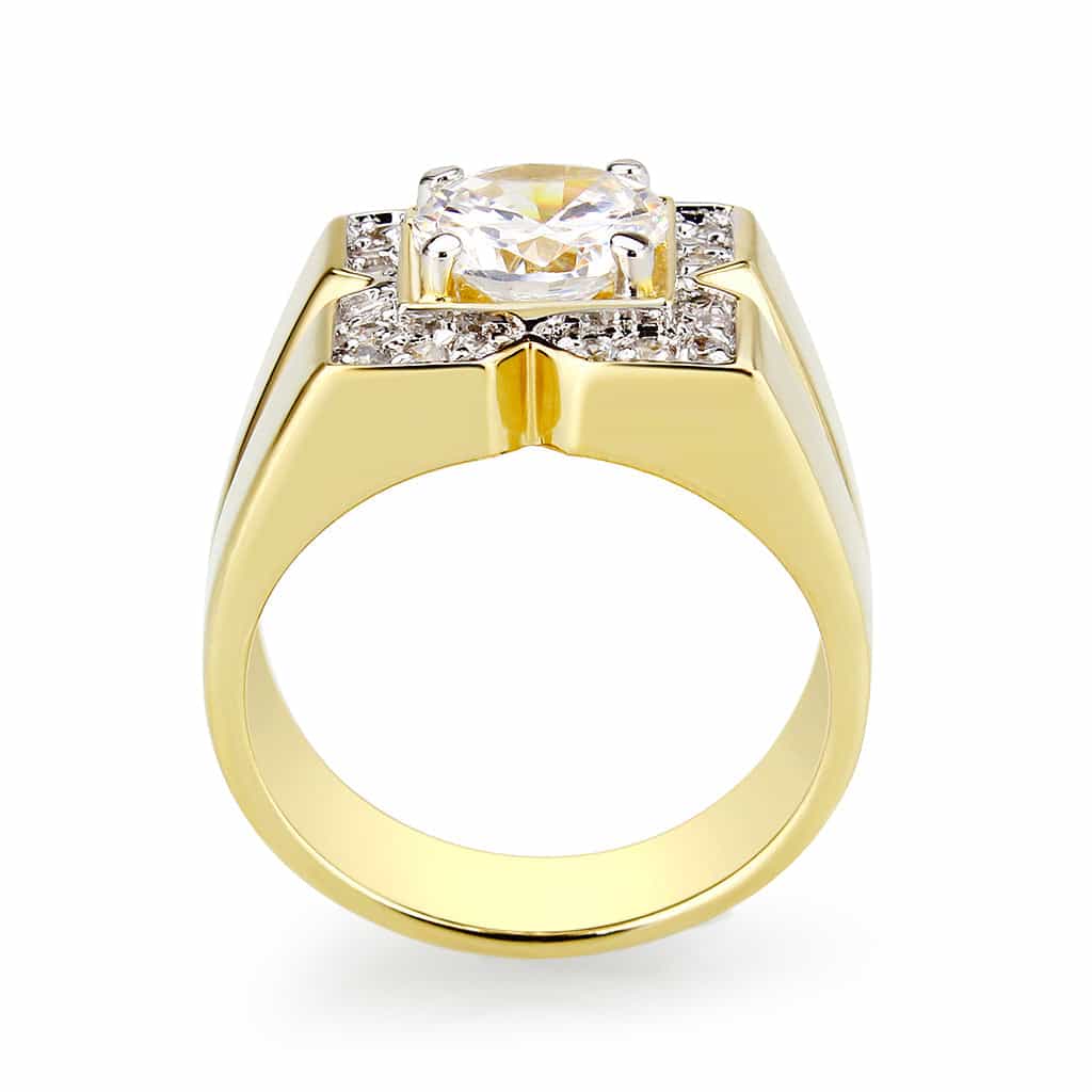 Brass Two Tone Gold CZ Square Halo Army Signet Ring view 3