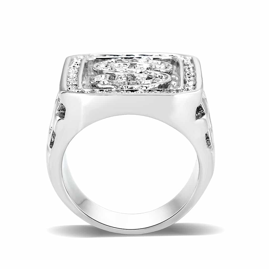Brass Silver CZ Dollar Sign Pave Signet Ring view 3