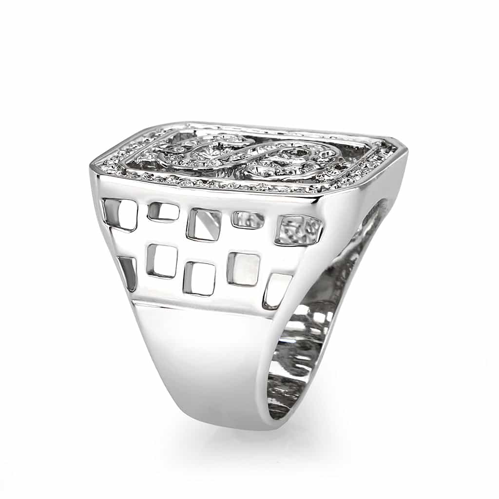 Brass Silver CZ Dollar Sign Pave Signet Ring view 4