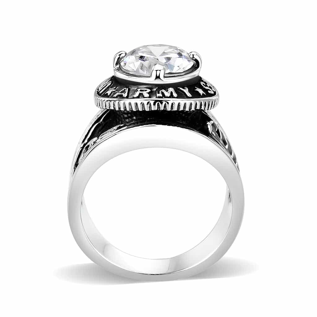 Brass Silver CZ Army Military Signet Ring view 3