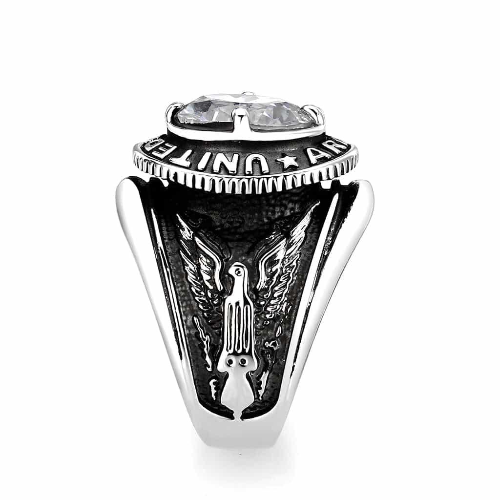 Brass Silver CZ Army Military Signet Ring view 4