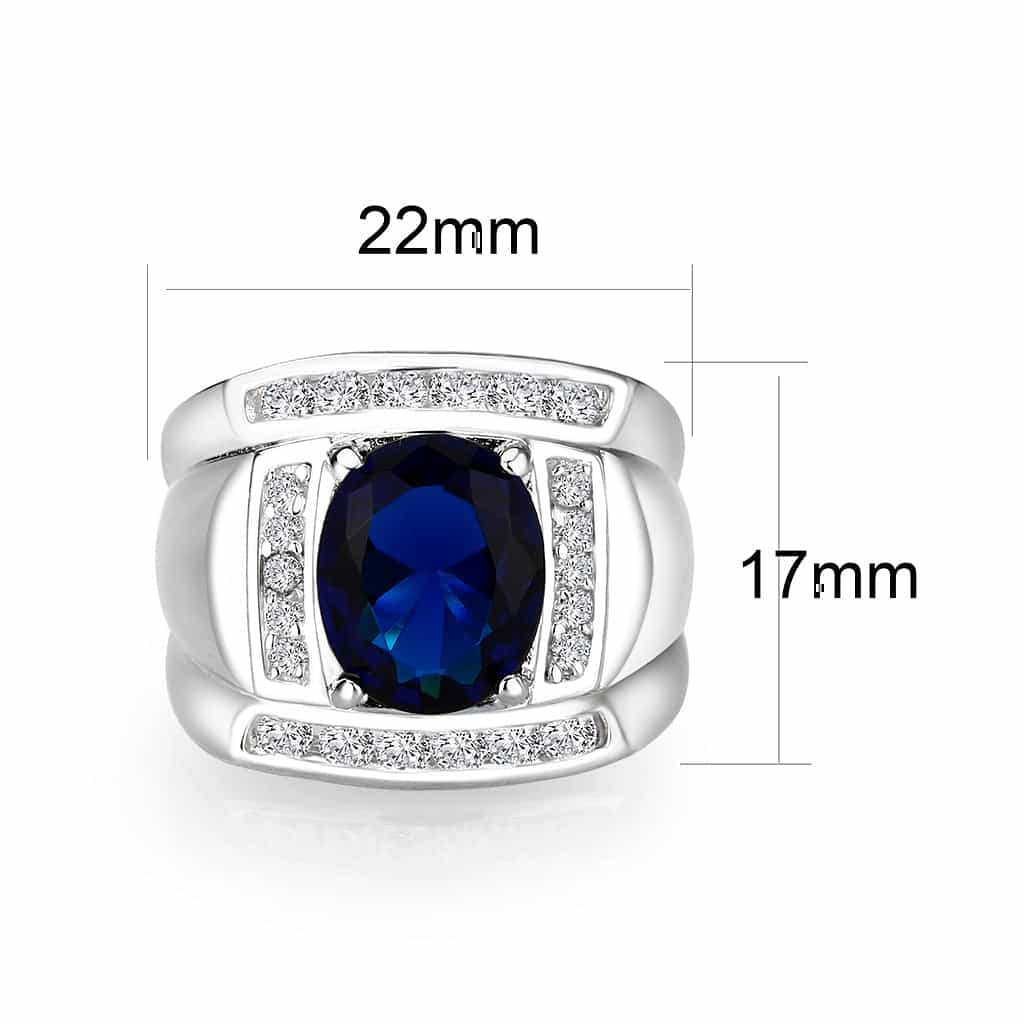 Brass Silver Blue Sapphire CZ Accent Signet Ring view 3