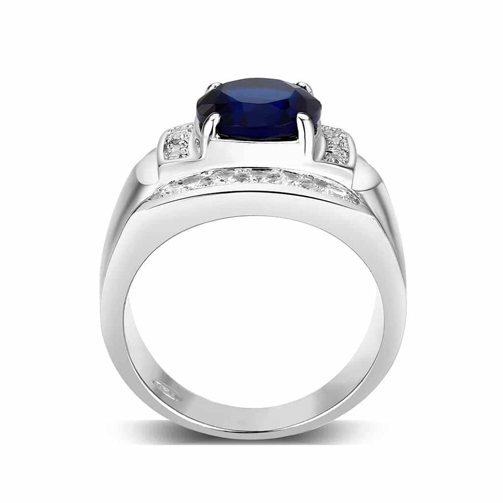 Brass Silver Blue Sapphire CZ Accent Signet Ring view 5