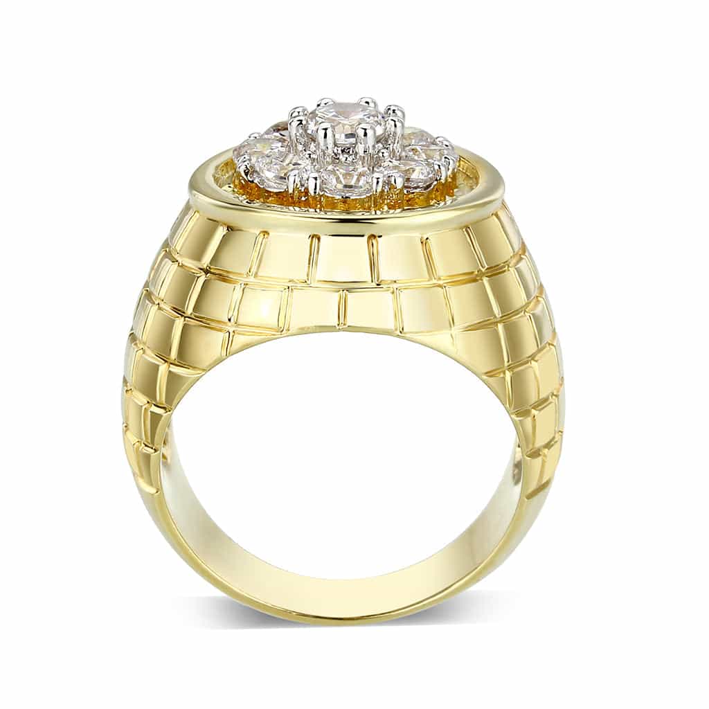 Brass Gold CZ Cluster Brick Pattern Signet Ring view 3