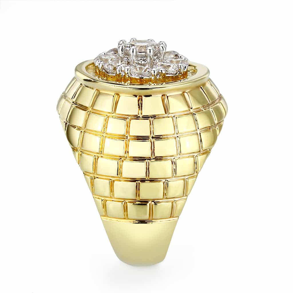 Brass Gold CZ Cluster Brick Pattern Signet Ring view 4