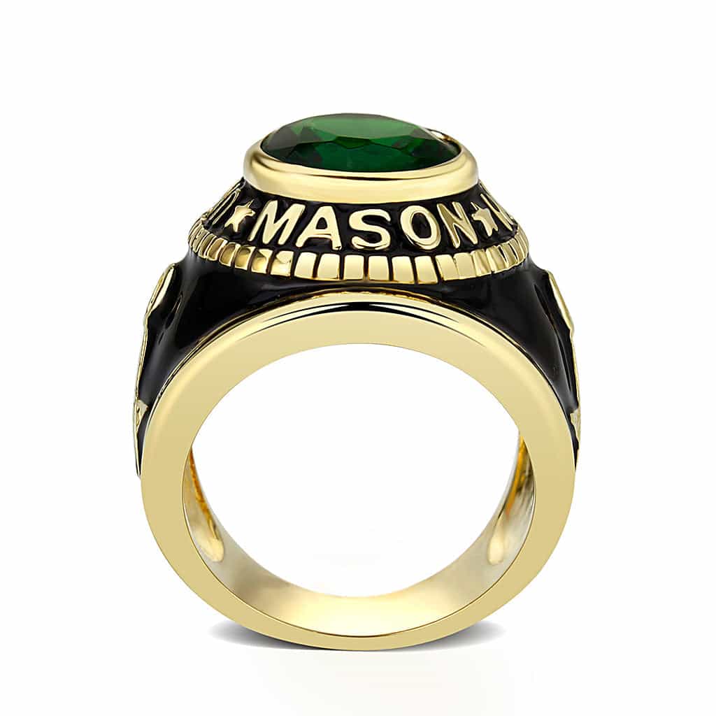 Brass Gold Green CZ Masonic United Mason Band Ring view 5