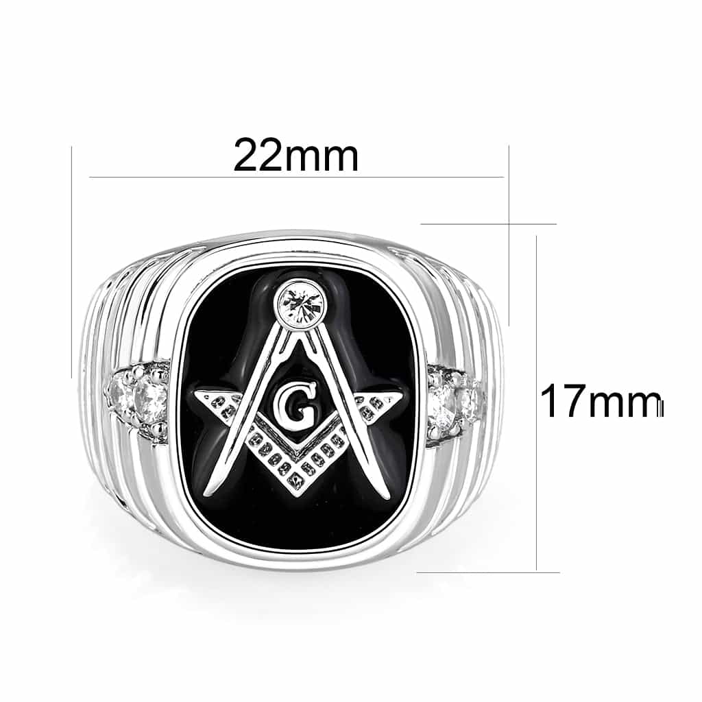 Brass Silver Masonic Square Compass Black Enamel Ring view 3
