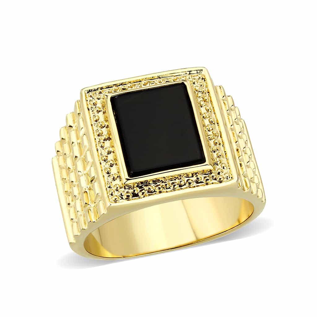Brass Gold Black Onyx Square Signet Ring view 1