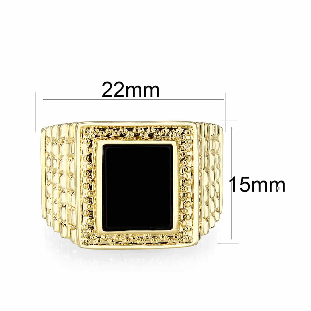 Brass Gold Black Onyx Square Signet Ring view 2