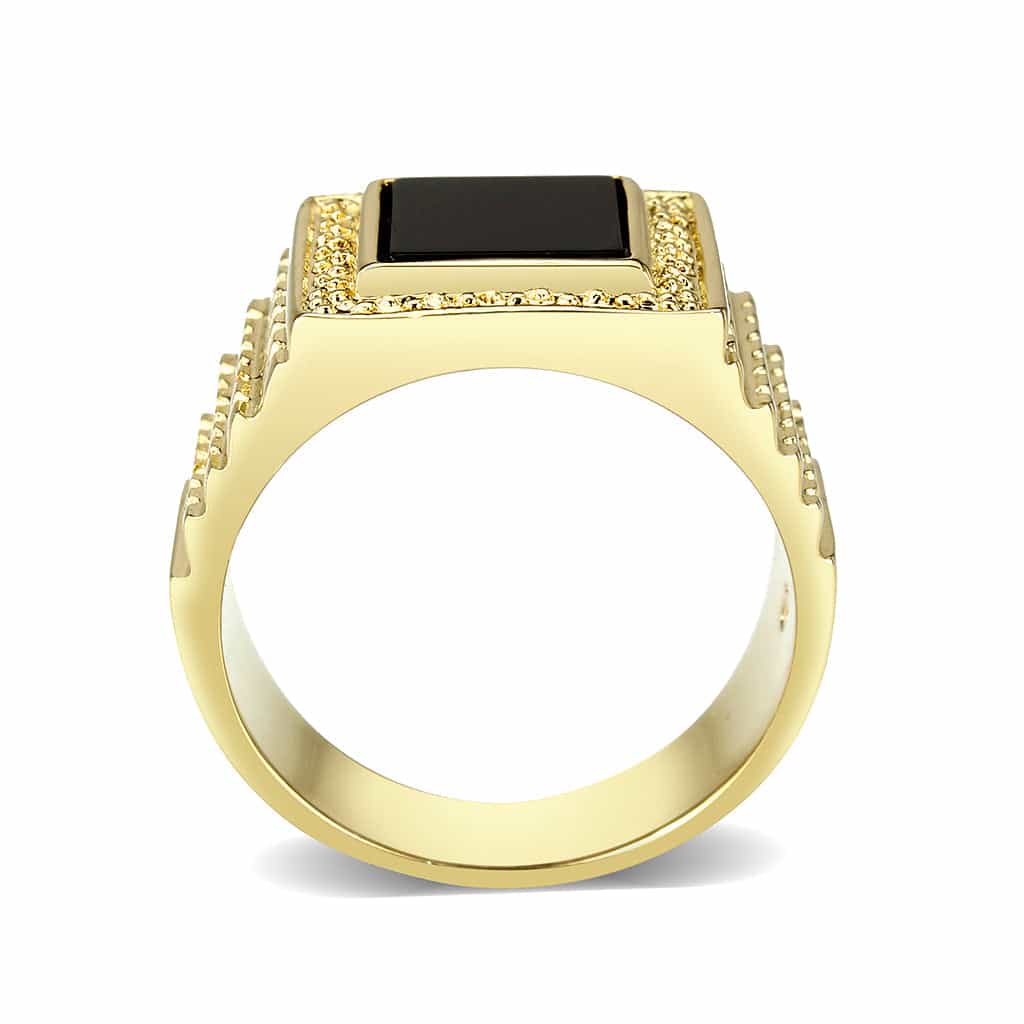 Brass Gold Black Onyx Square Signet Ring view 3
