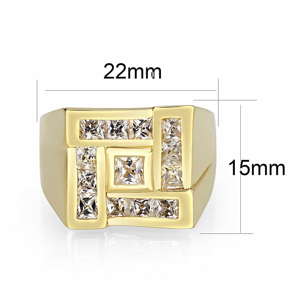 Brass Gold Clear CZ Square Signet Ring view 3