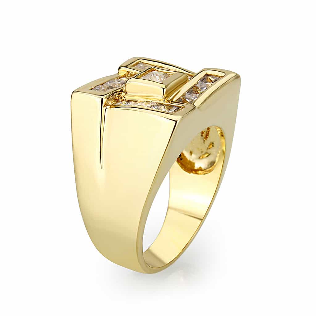 Brass Gold Clear CZ Square Signet Ring view 7