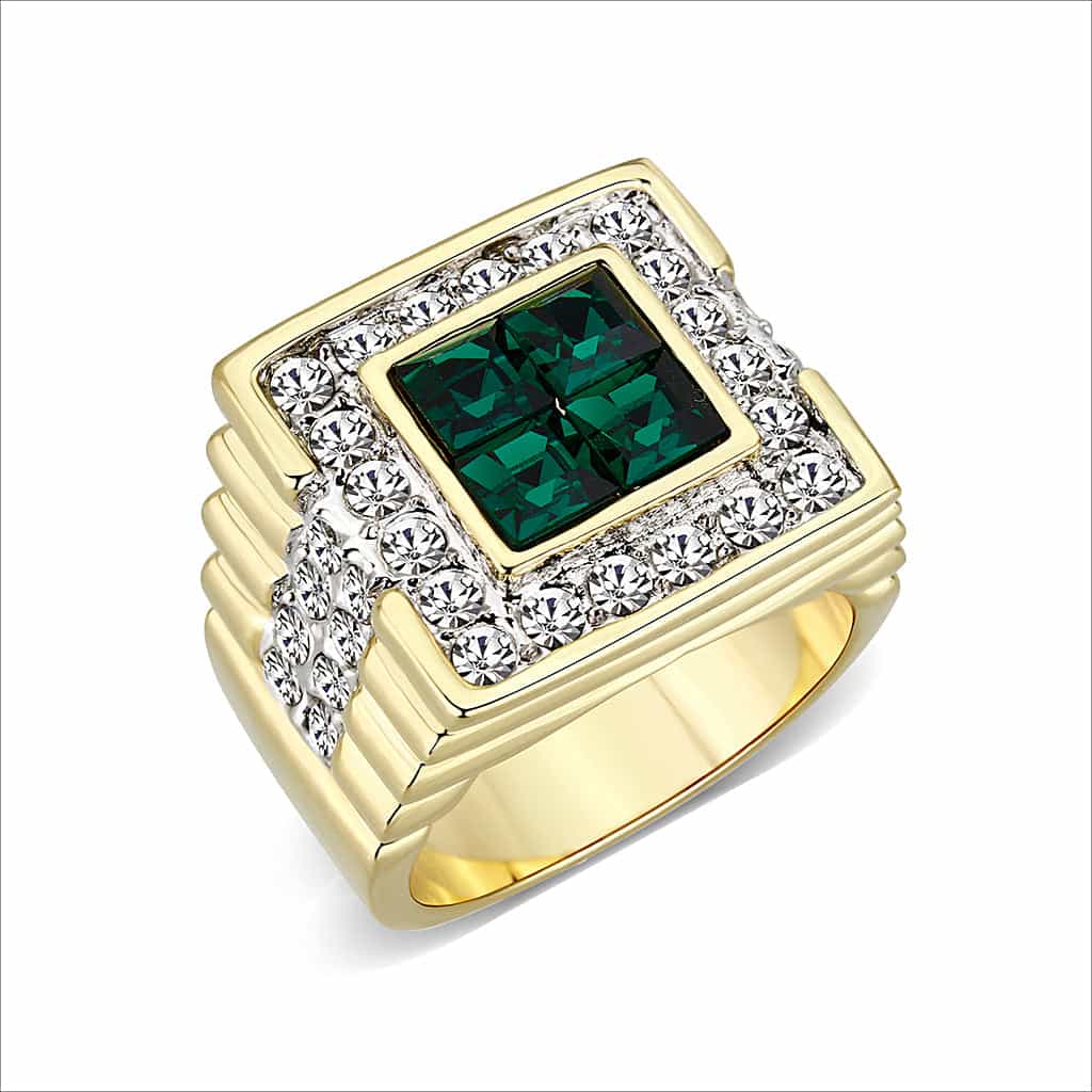 Brass Gold Green Synthetic Cabochon Signet Ring view 1